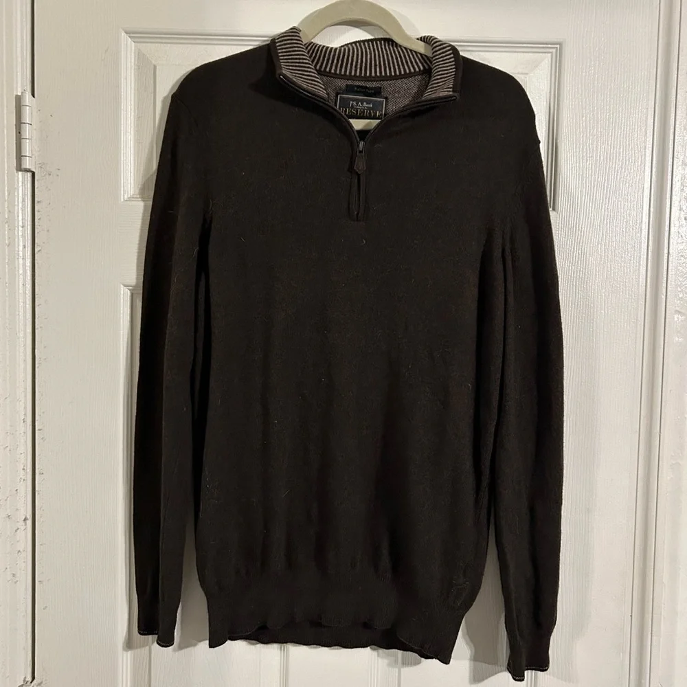 Jos. A. Bank Dark Brown Italian Quarter Zip-Up Sweater